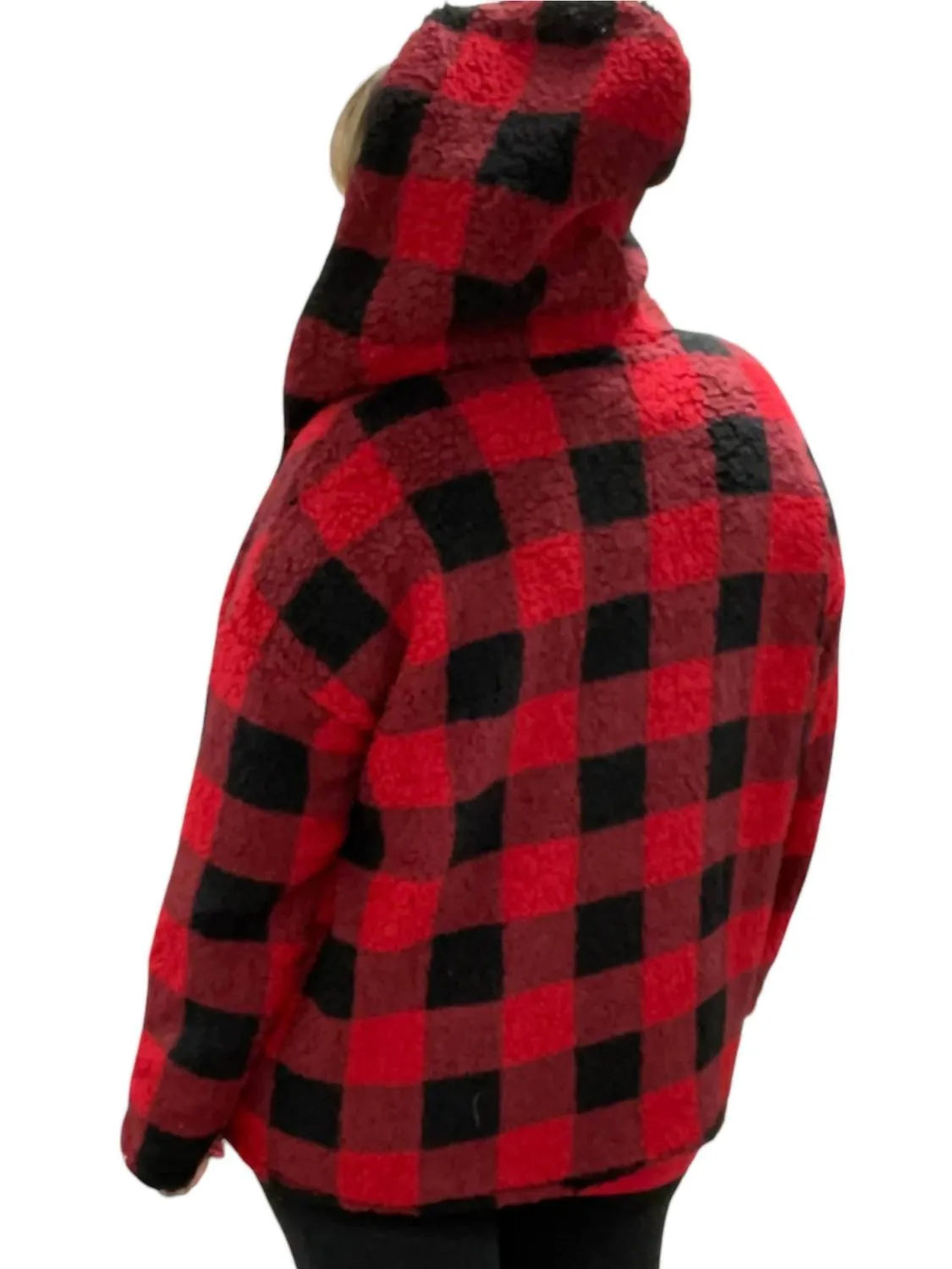 Buffalo Plaid Sherpa Sweater Jacket In Red