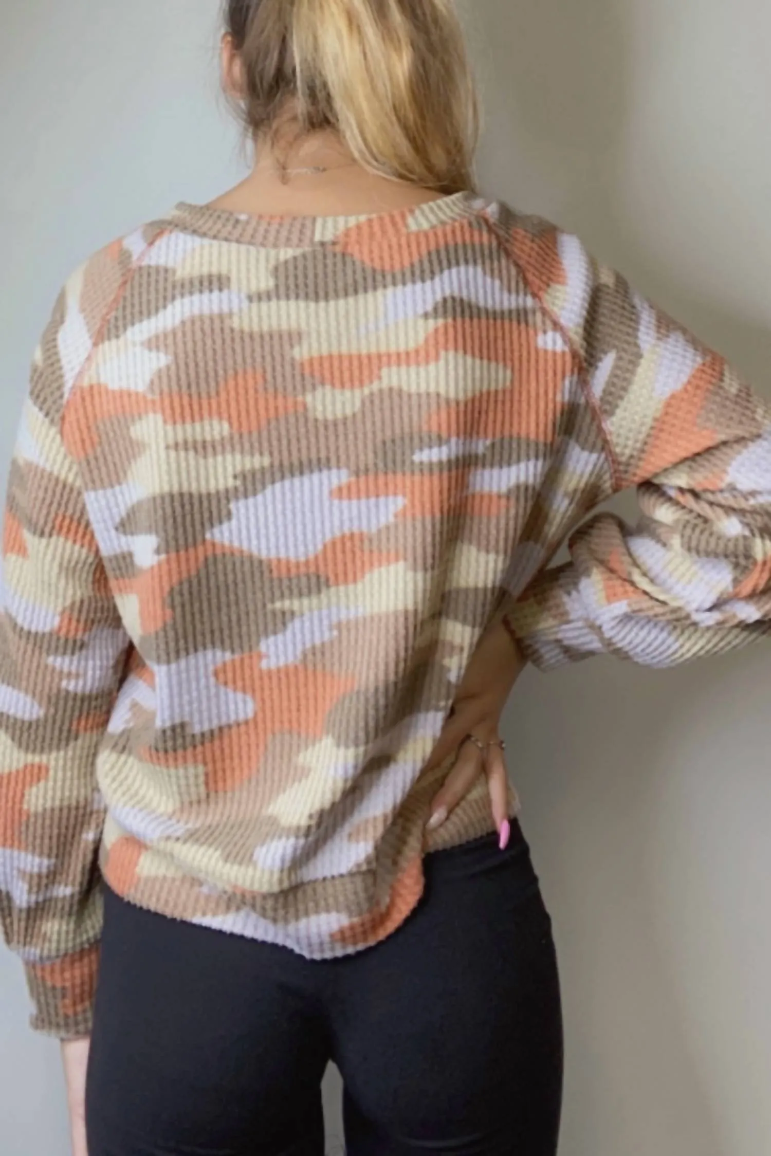 Camo Long Sleeve Top In Rust Camo