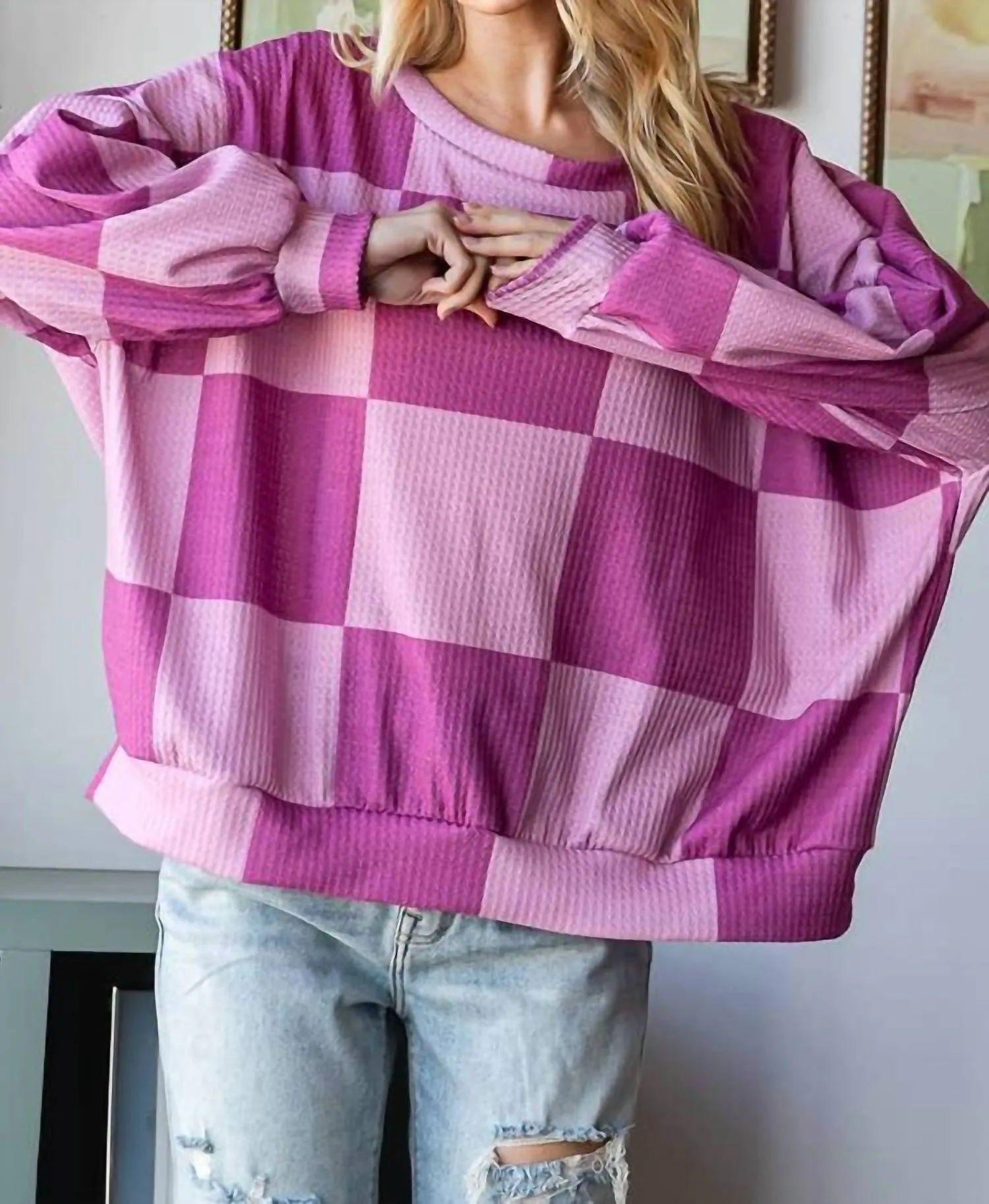 Checkered Sweatshirt In Magenta