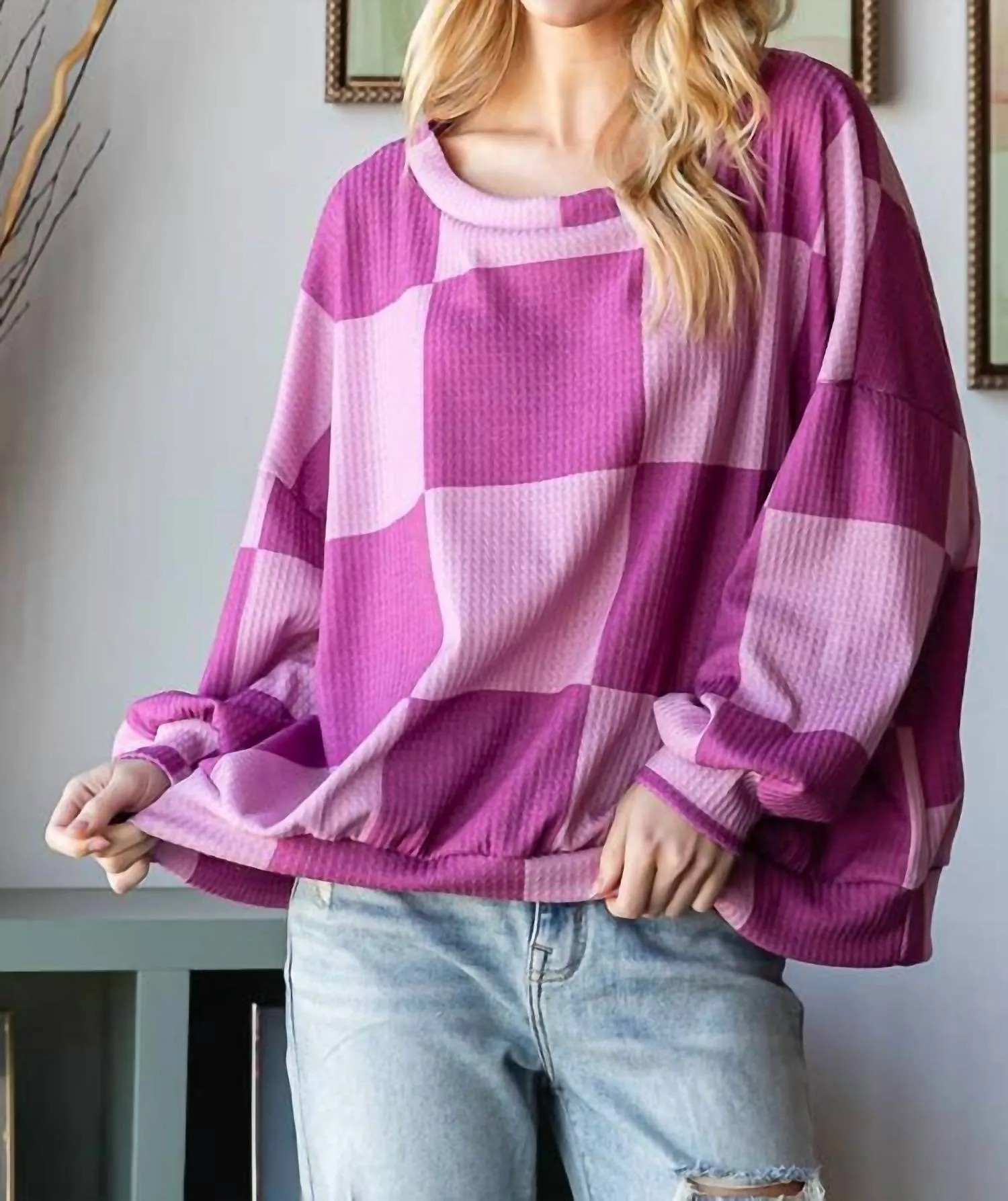 Checkered Sweatshirt In Magenta