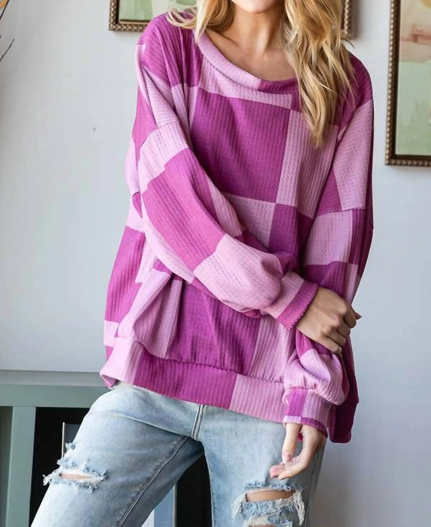 Checkered Sweatshirt In Magenta