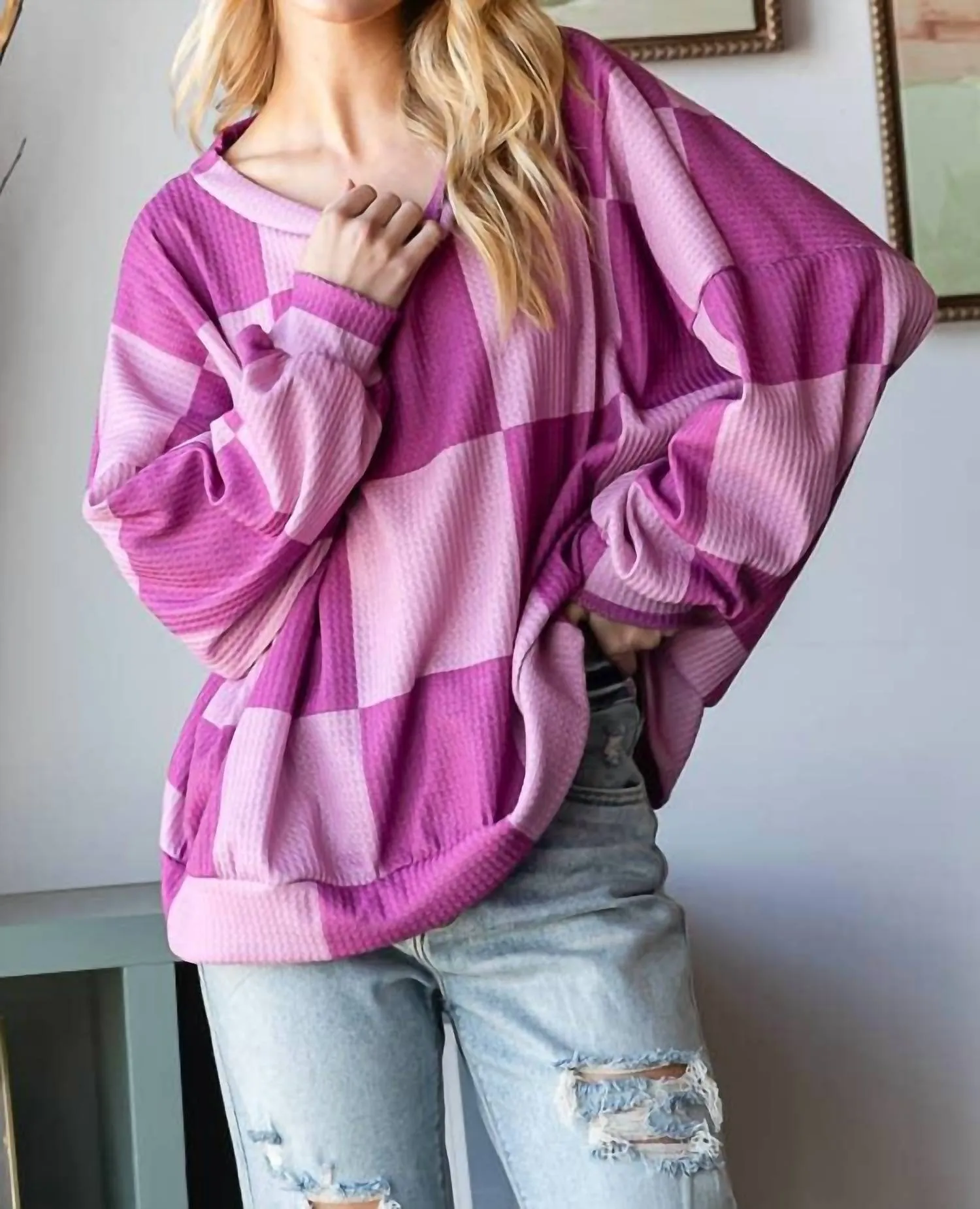 Checkered Sweatshirt In Magenta