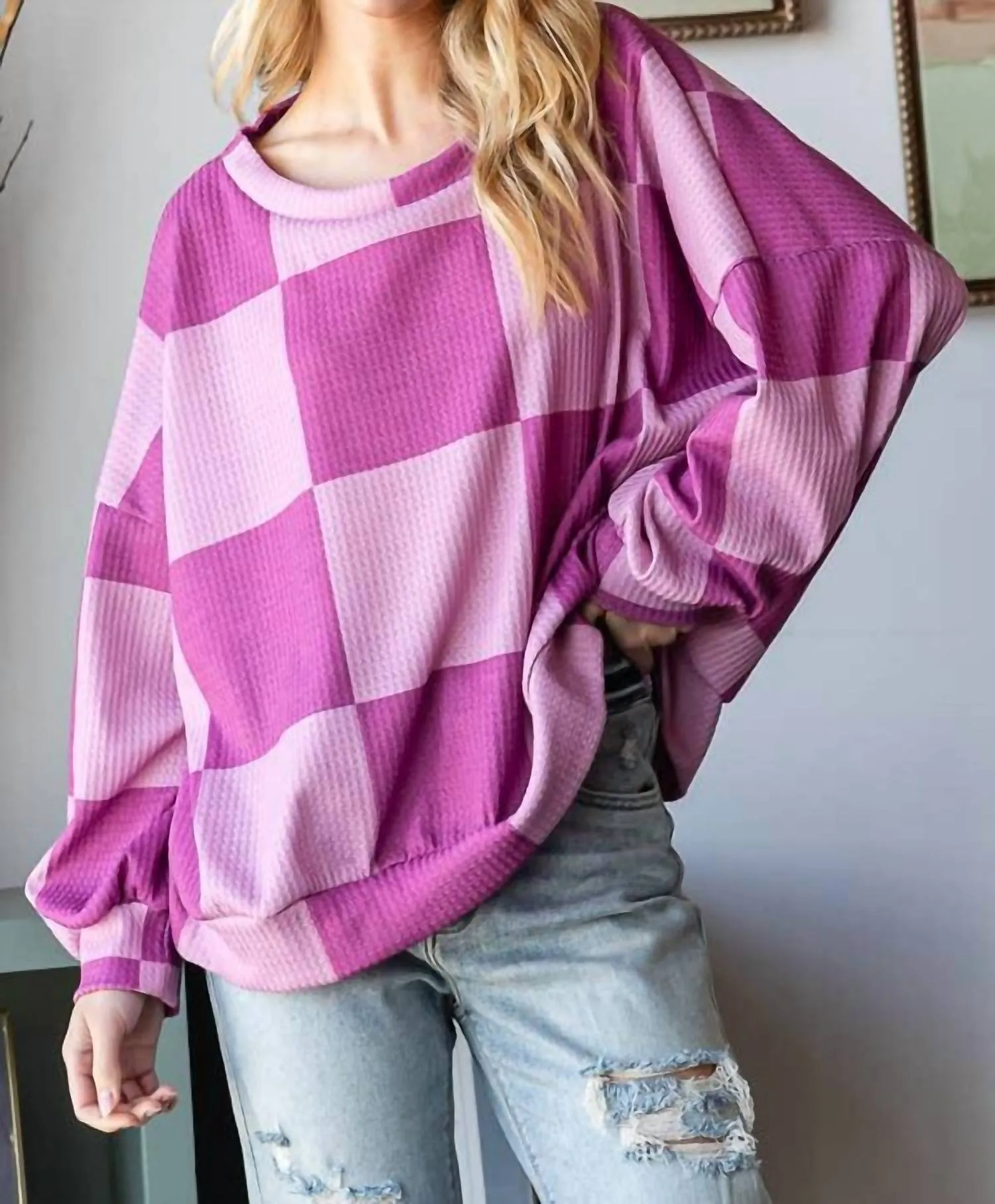 Checkered Sweatshirt In Magenta