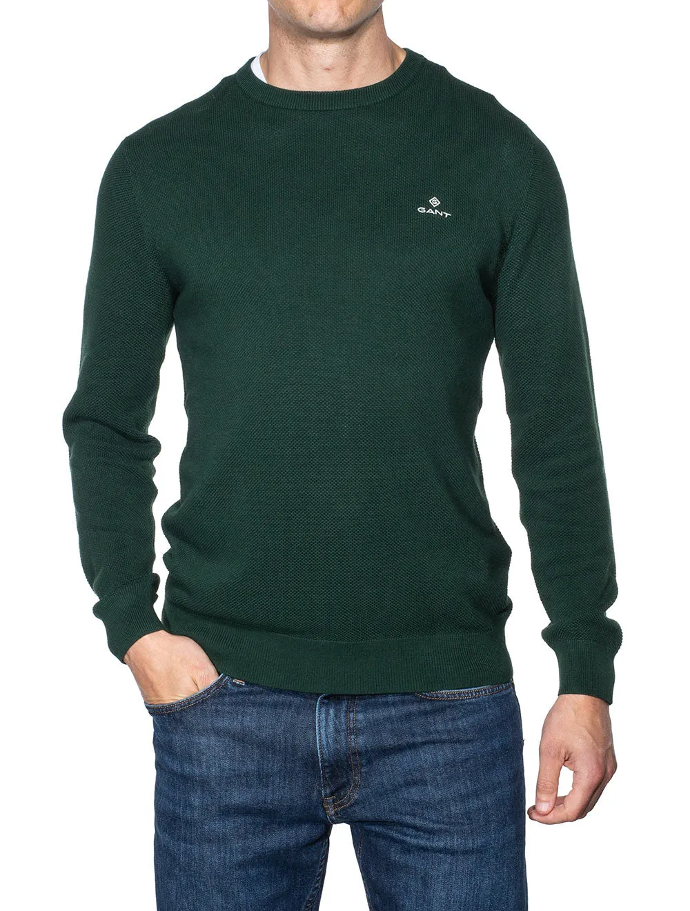 Cotton Piqu�� Crew Neck Sweater Tartan Green