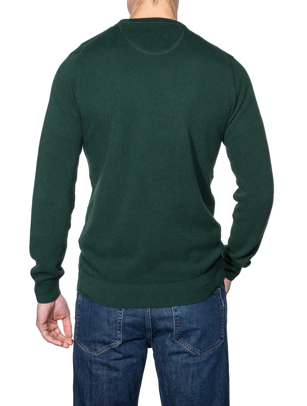 Cotton Piqu�� Crew Neck Sweater Tartan Green