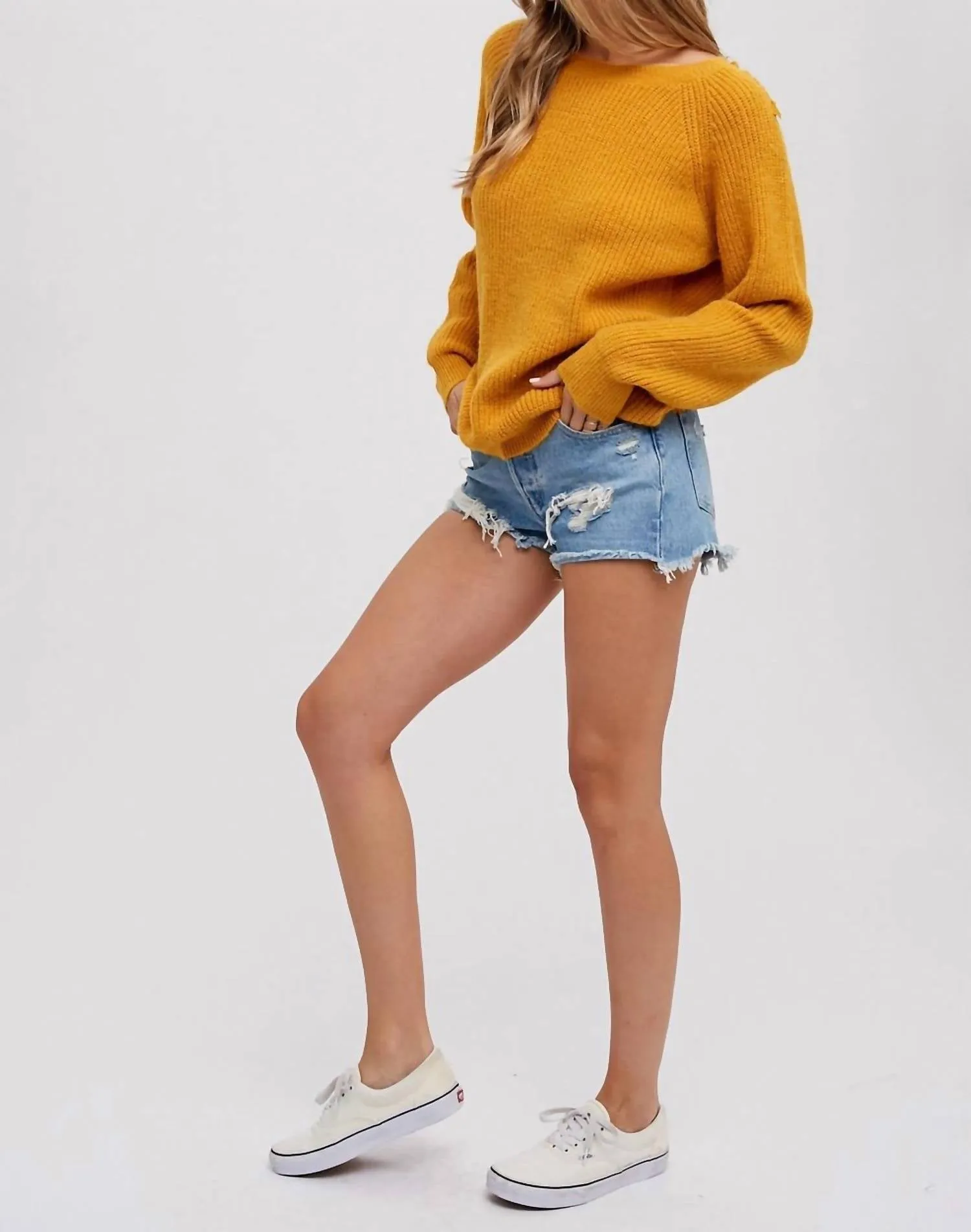 Crochet Lace Cross Back Pullover In Mustard