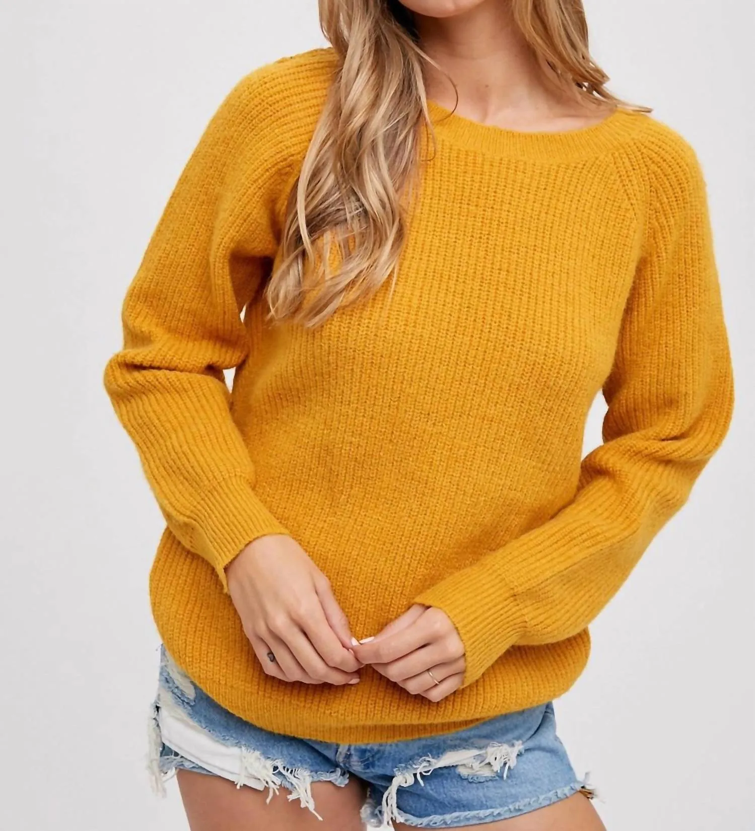 Crochet Lace Cross Back Pullover In Mustard
