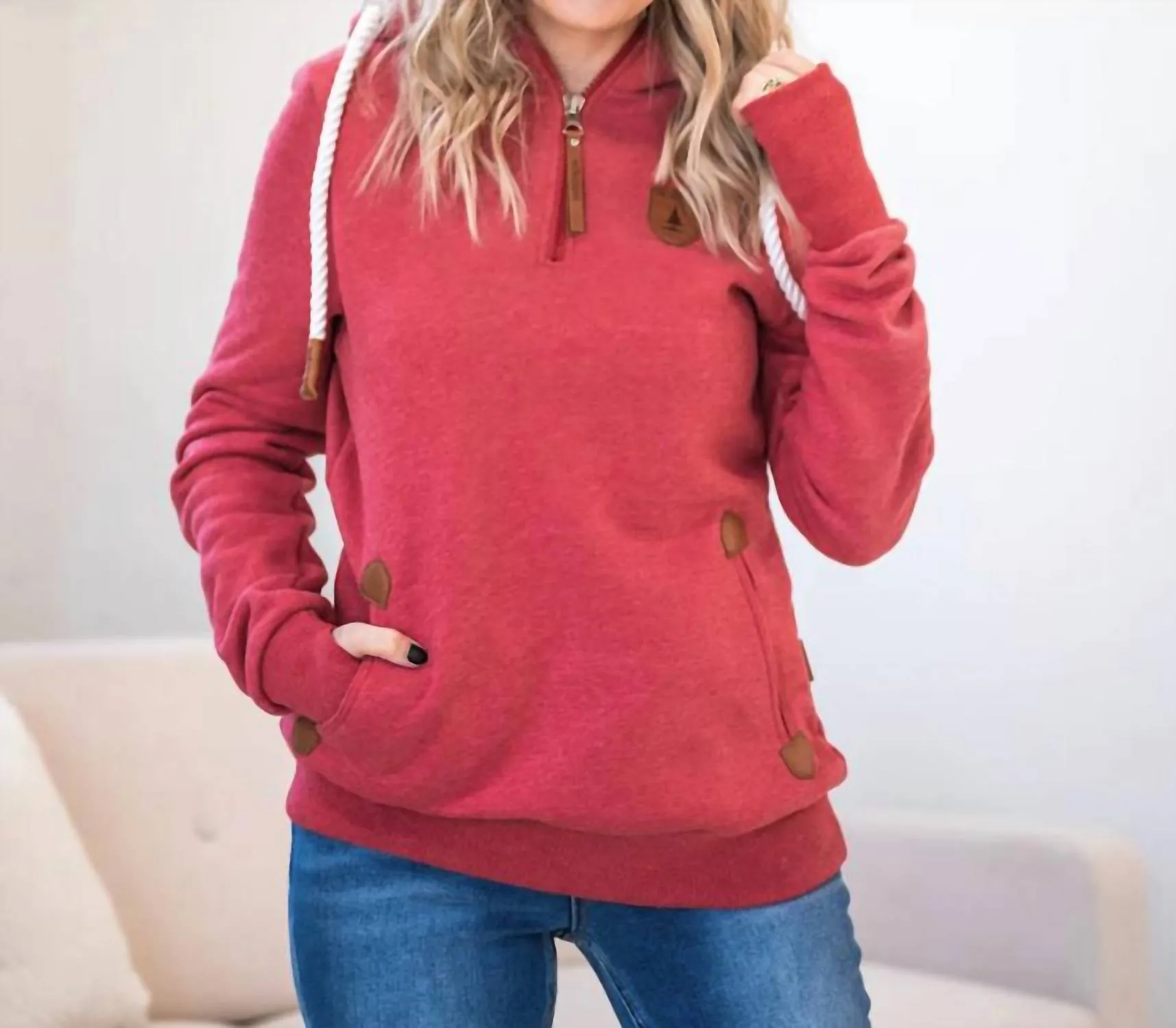 Evalina Half Zip Hoodie In Chilli
