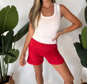 Foldover Linen Short In Tomato