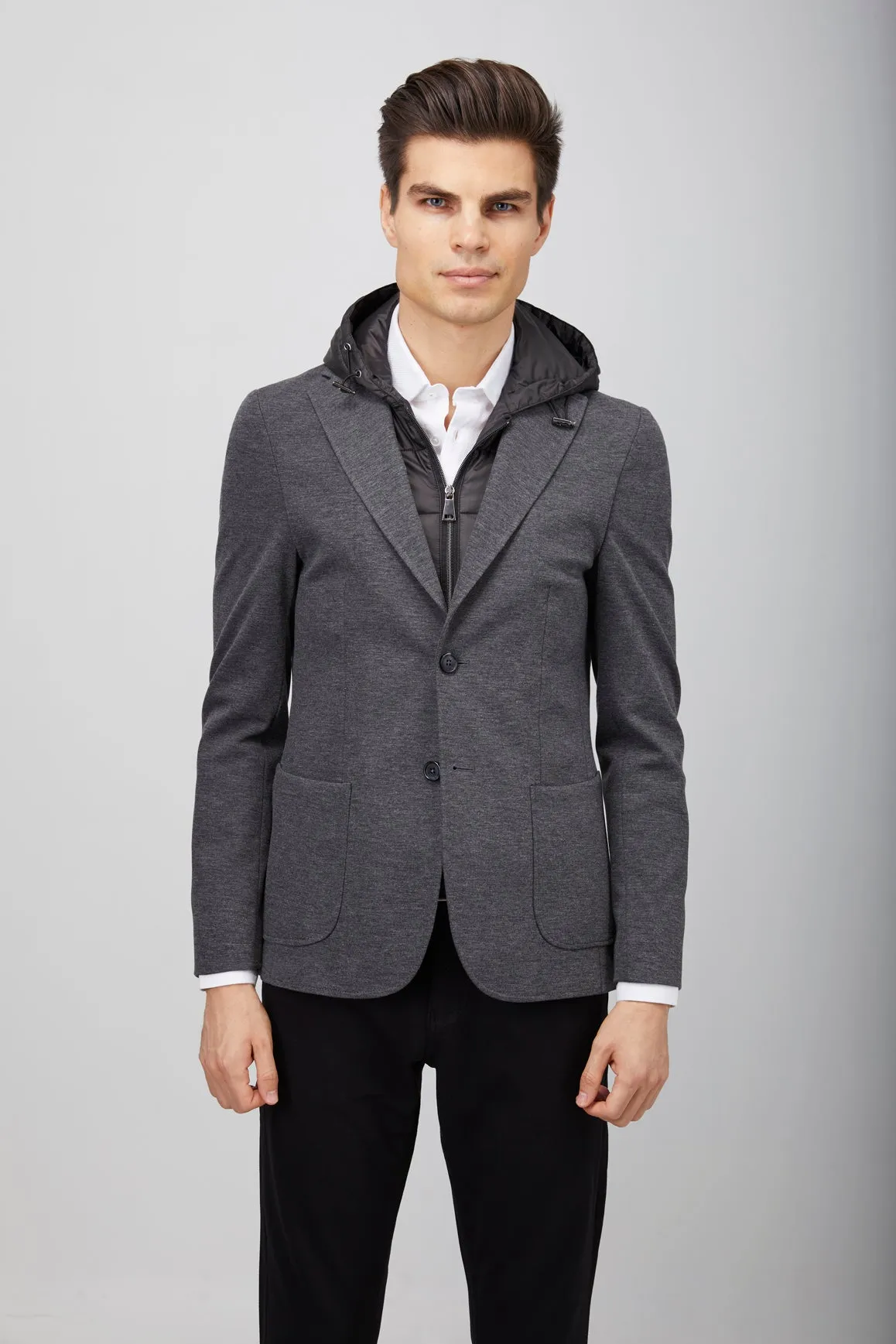 Grey Puffer Hood Sportcoat