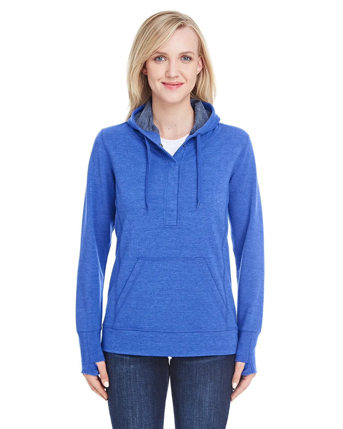 J America JA8431 Ladies' Omega Stretch Snap-Placket Hooded Sweatshirt