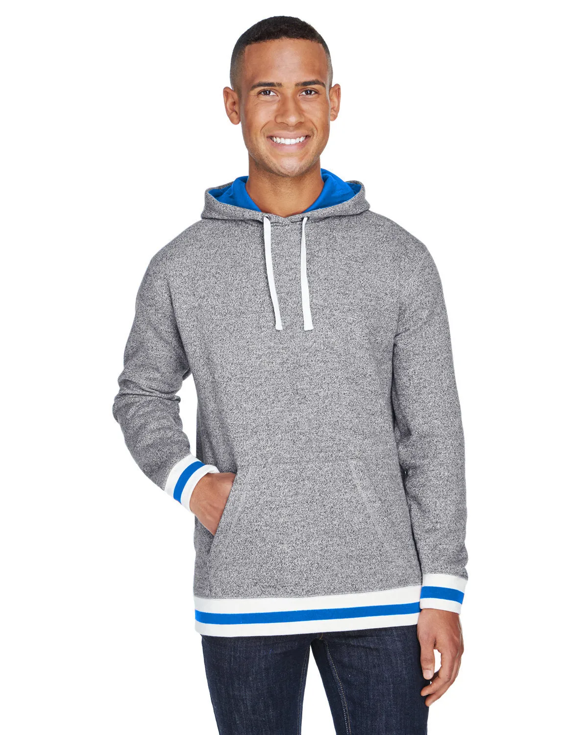 J America JA8701 Adult Peppered Fleece Lapover Hooded Sweatshirt