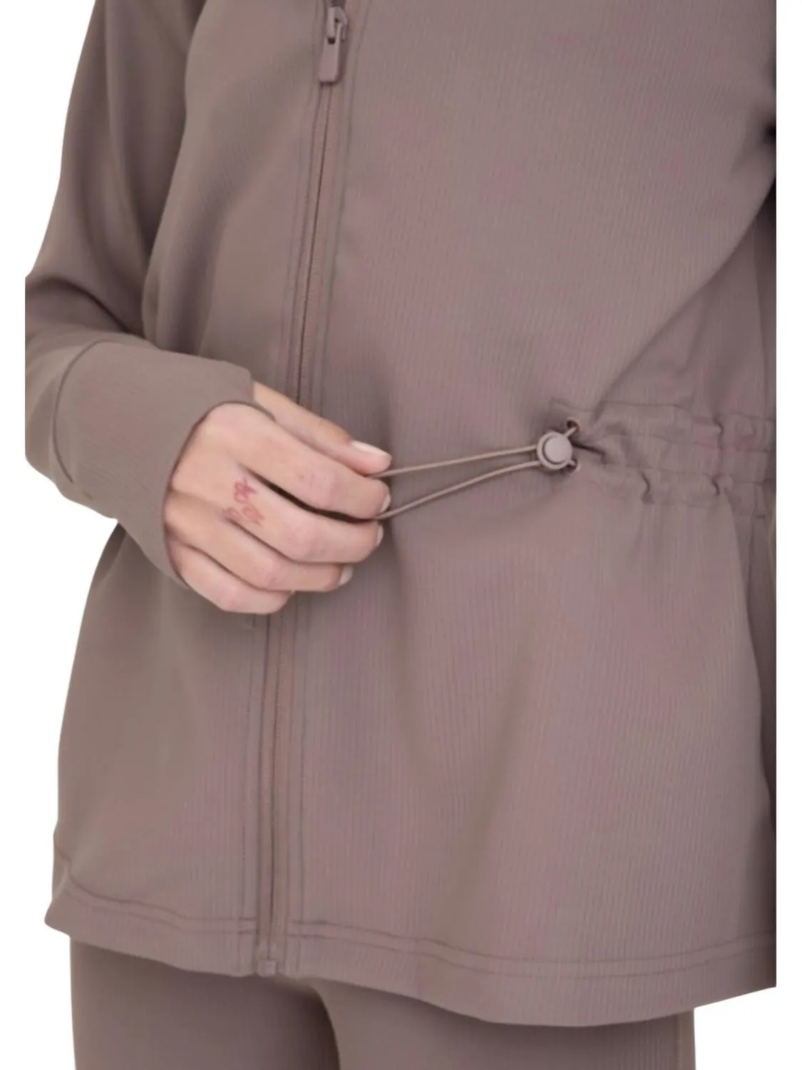Jacquard Ribbed Hooded Jacket In Taupe