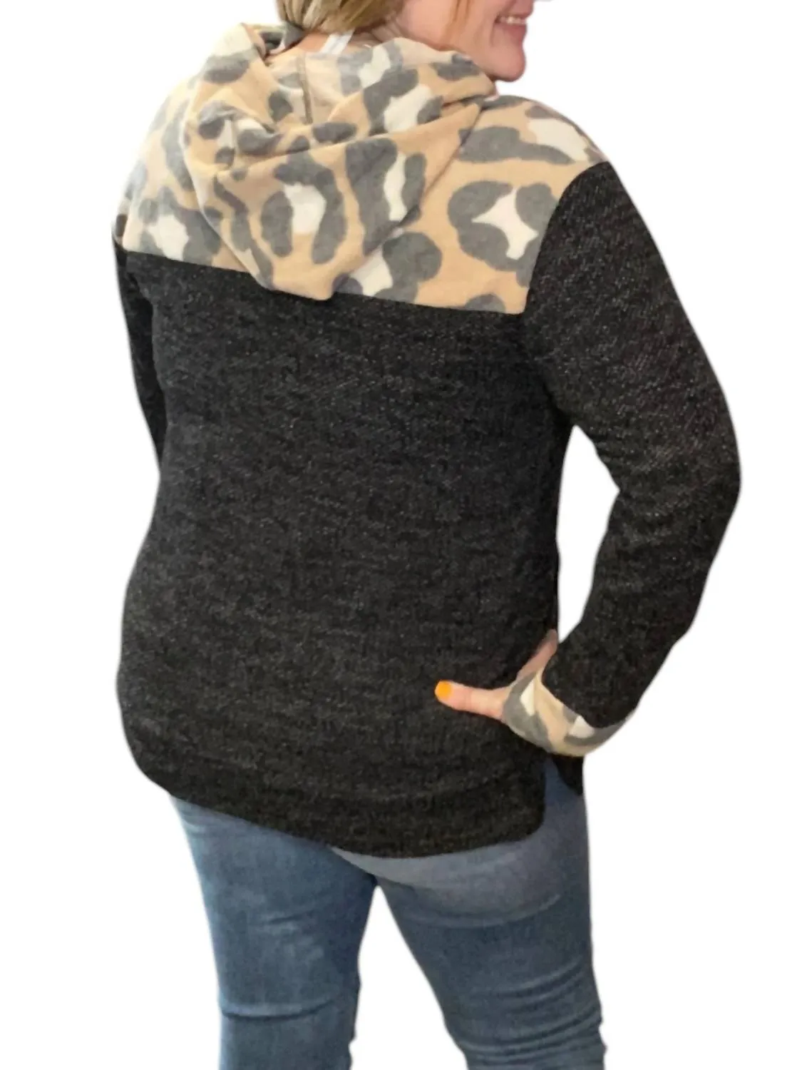 Leopard Hoodie In Camel/black