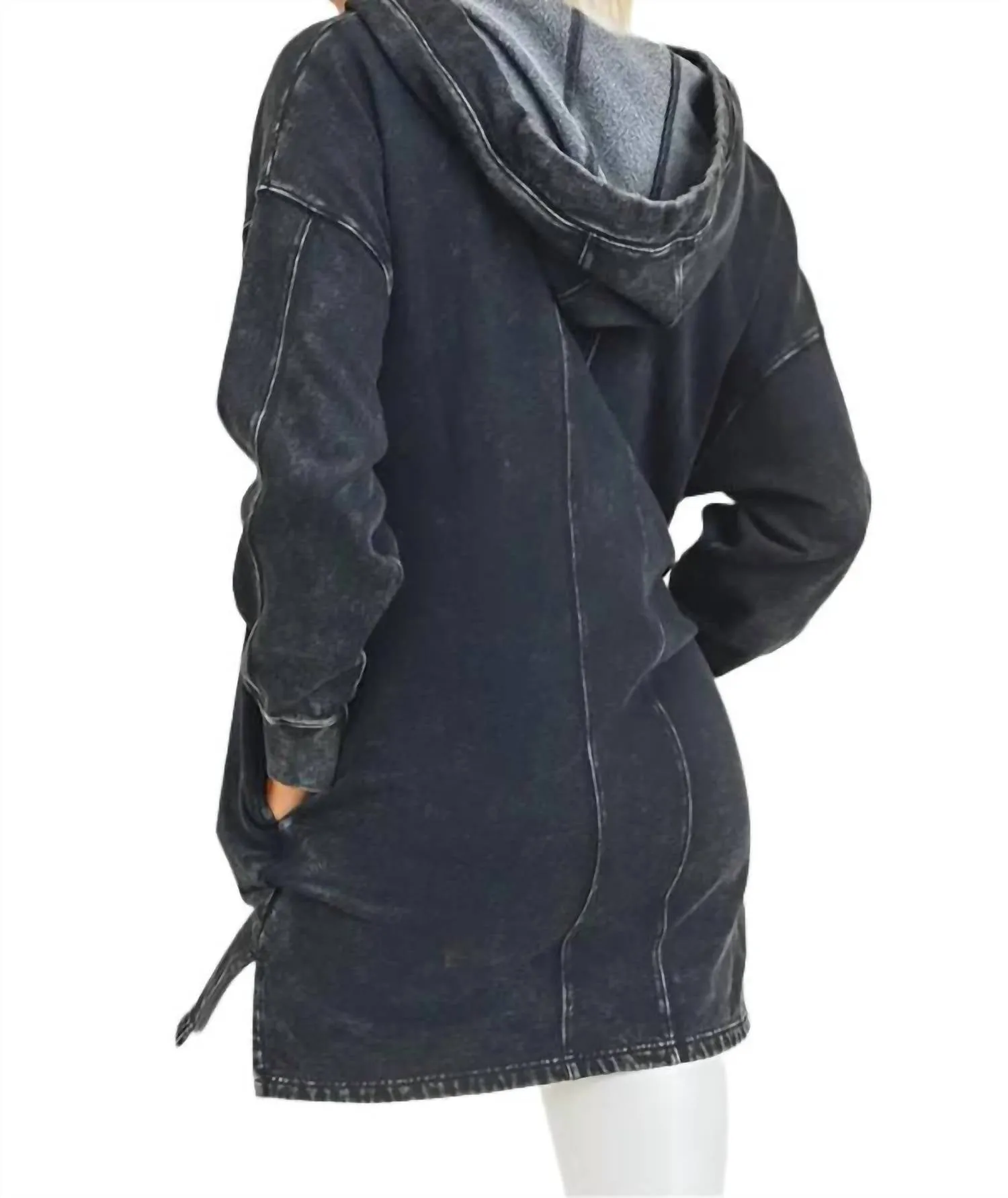 Longline Mineral Washed Hoodie In Black