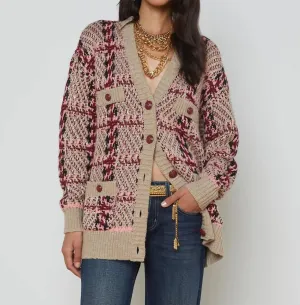 Macie Cardigan In Natural/pink/burgundy/black Sequin
