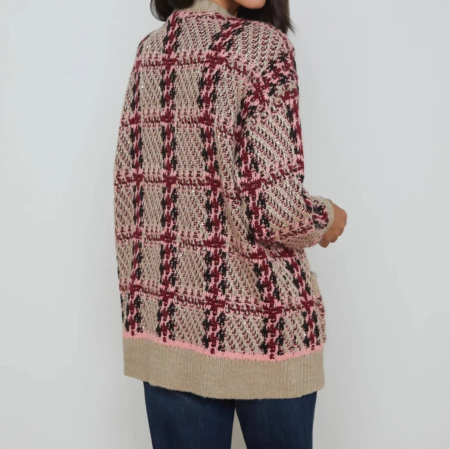 Macie Cardigan In Natural/pink/burgundy/black Sequin