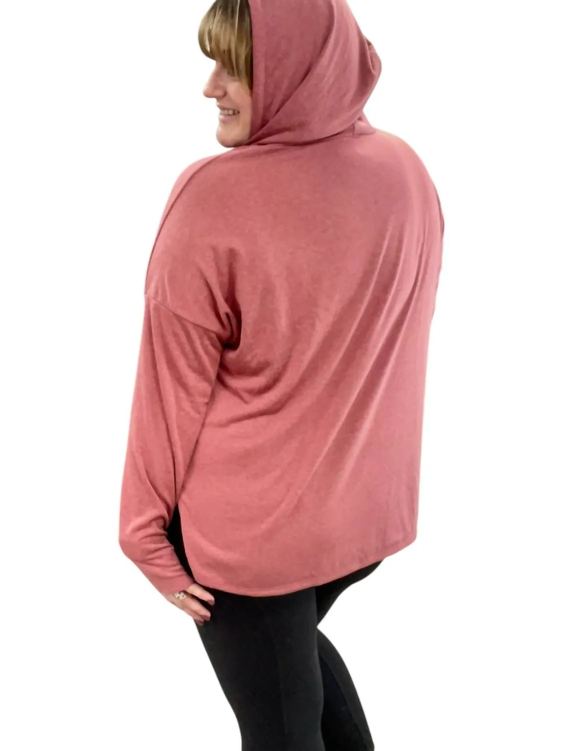Marsala With Contrast Strings Hoodie In Pink