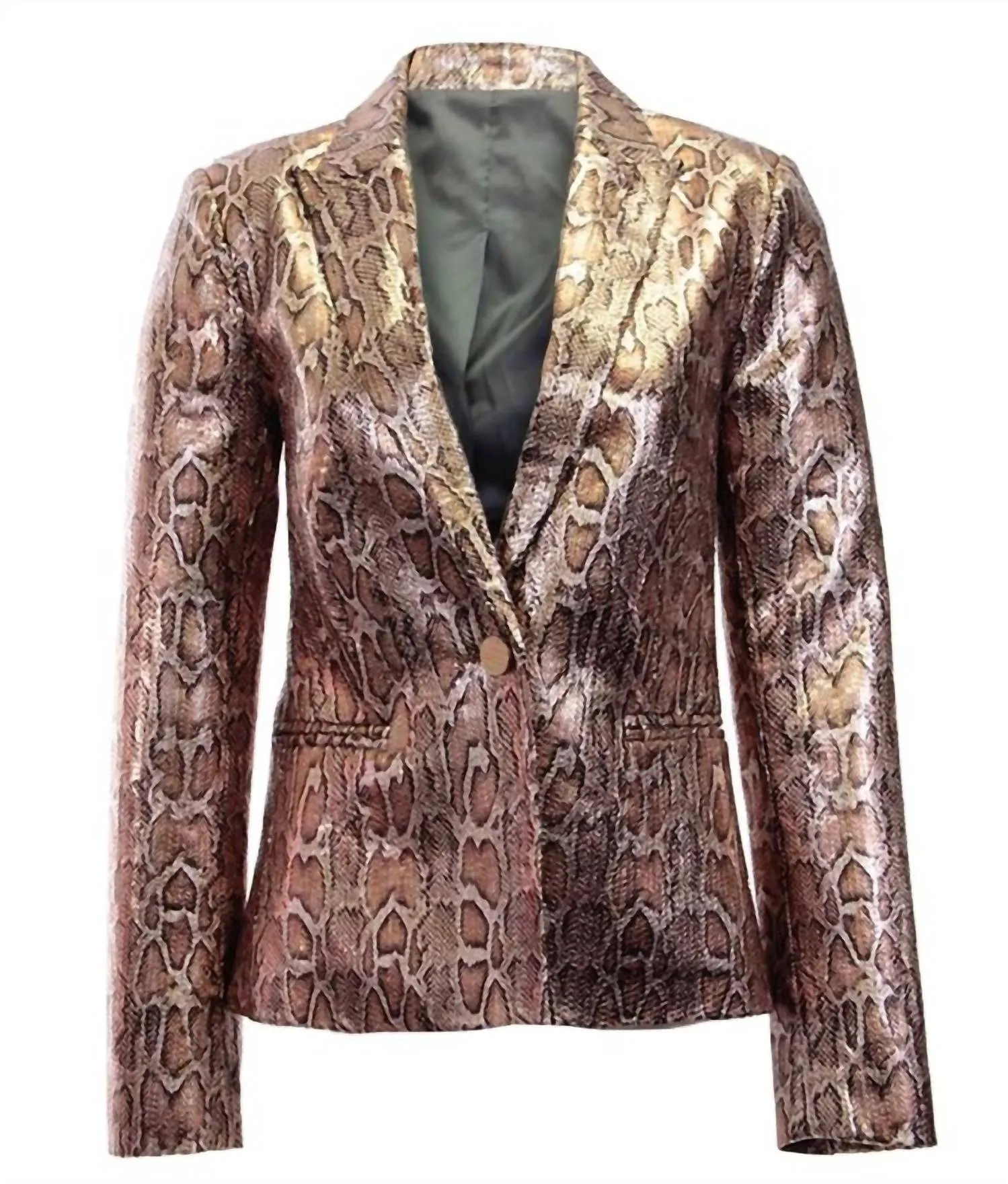 Metallic Snake Skin Blazer In Bronze Snake
