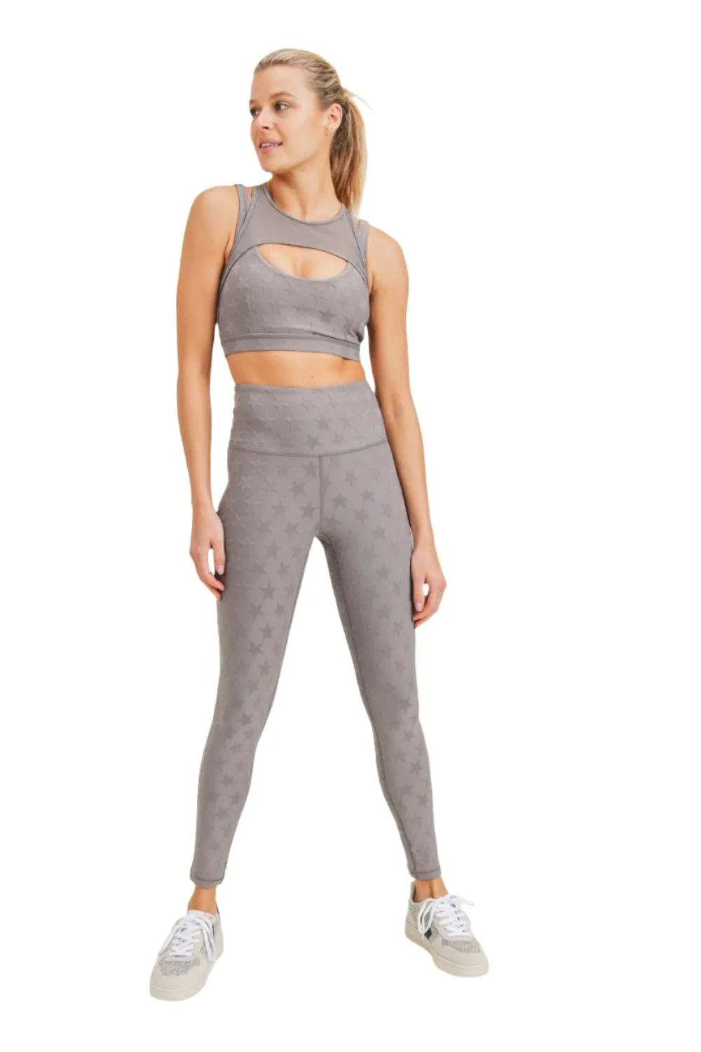 Mono B Textured Star Jacquard TACTEL? Sports Bra AT8075