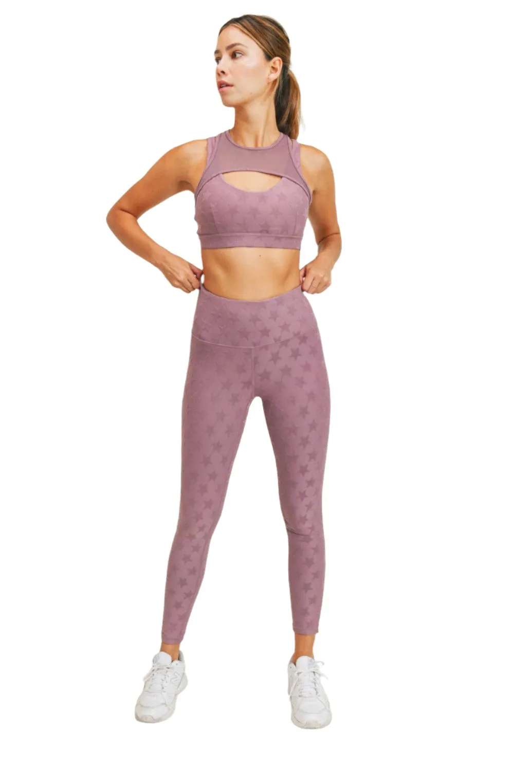 Mono B Textured Star Jacquard TACTEL? Sports Bra AT8075