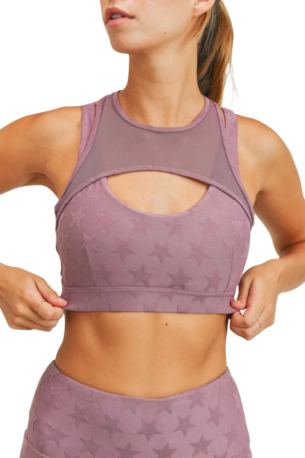 Mono B Textured Star Jacquard TACTEL? Sports Bra AT8075