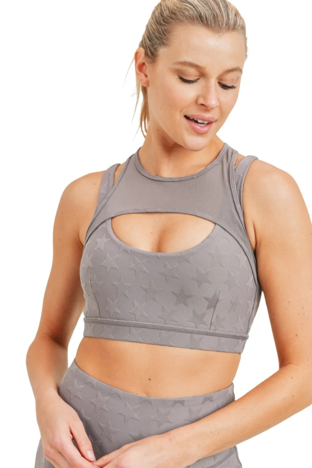 Mono B Textured Star Jacquard TACTEL? Sports Bra AT8075