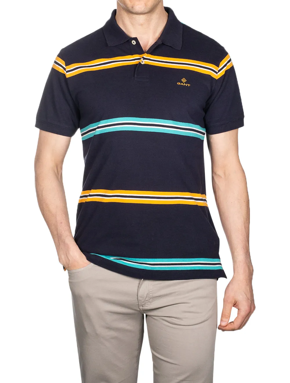 Narrow Stripe Pique Short Sleeve Rugger Evening Blue