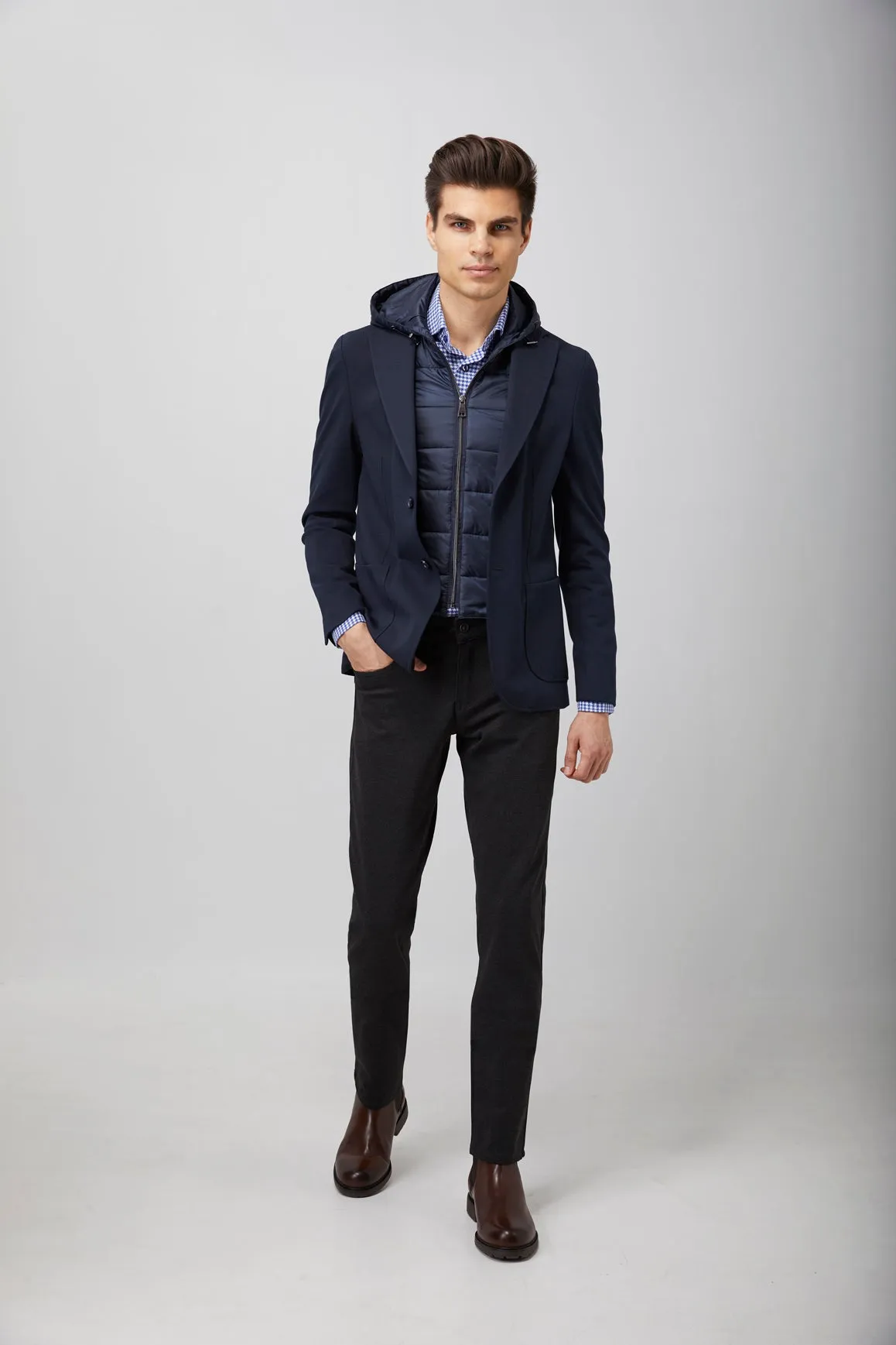 Navy Puffer Hood Sportcoat