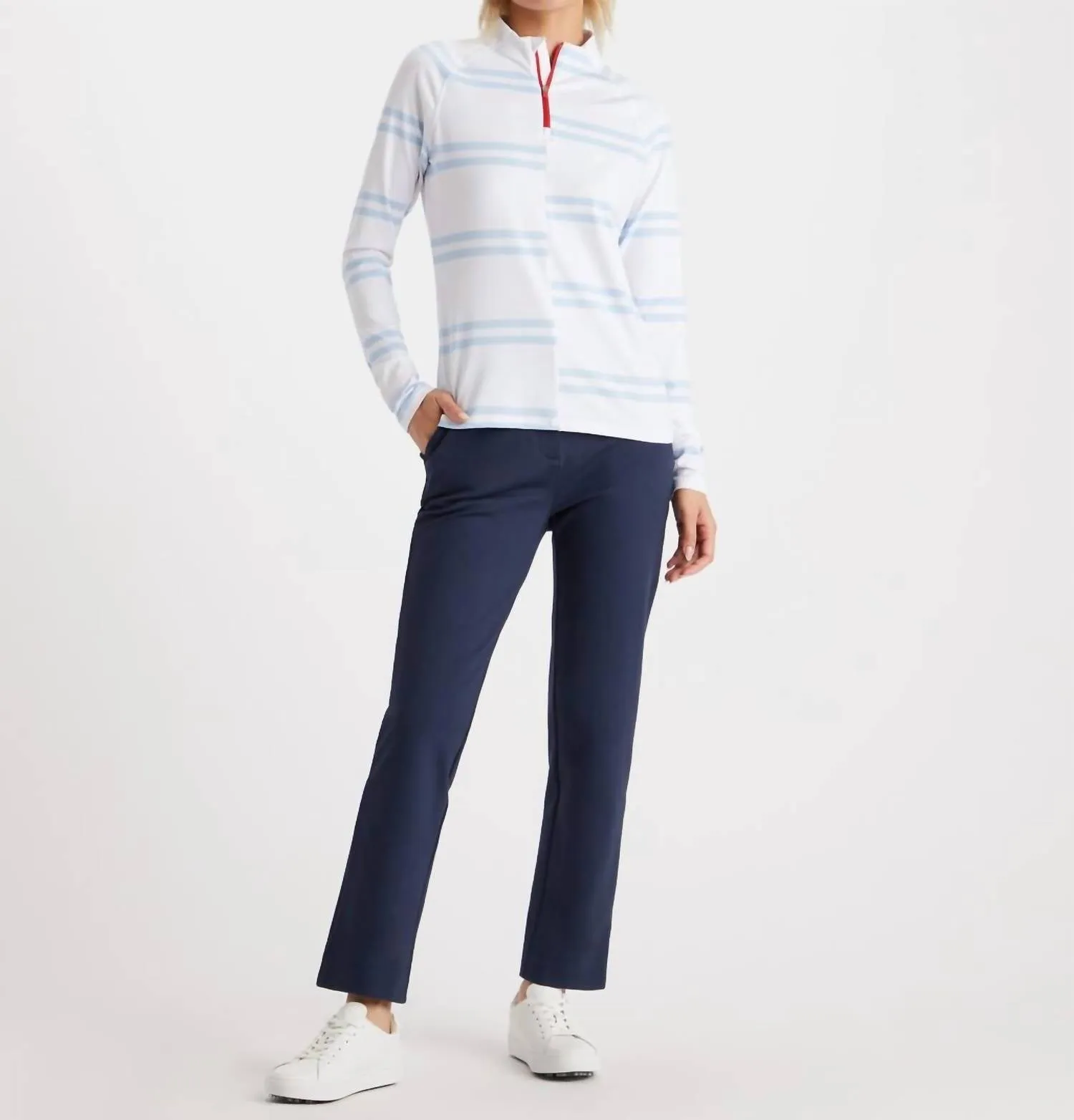Offset Stripe Tech Jersey Quarter Zip Pullover In Snow
