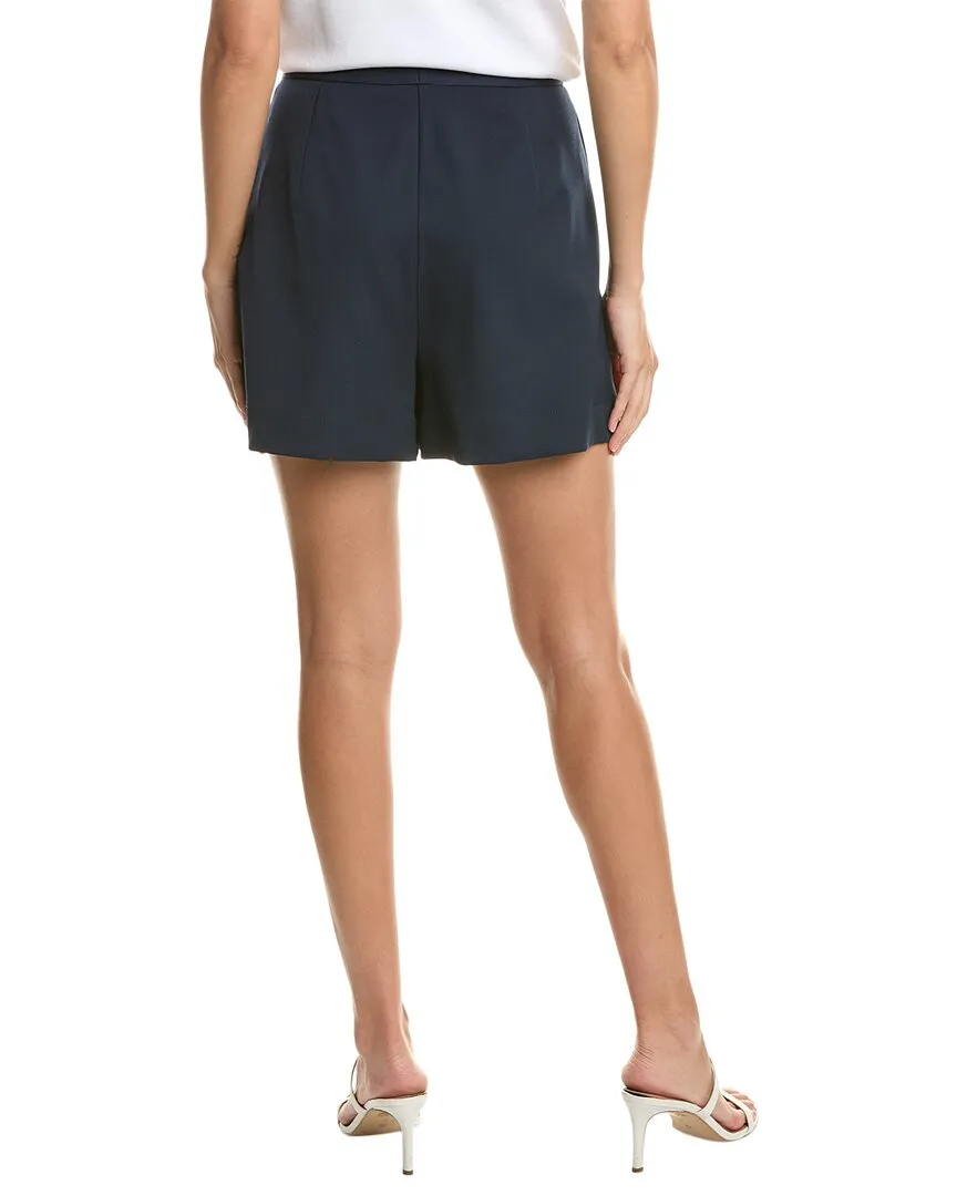 Oscar de la Renta Pleat Front Silk-Lined Wool-Blend Short