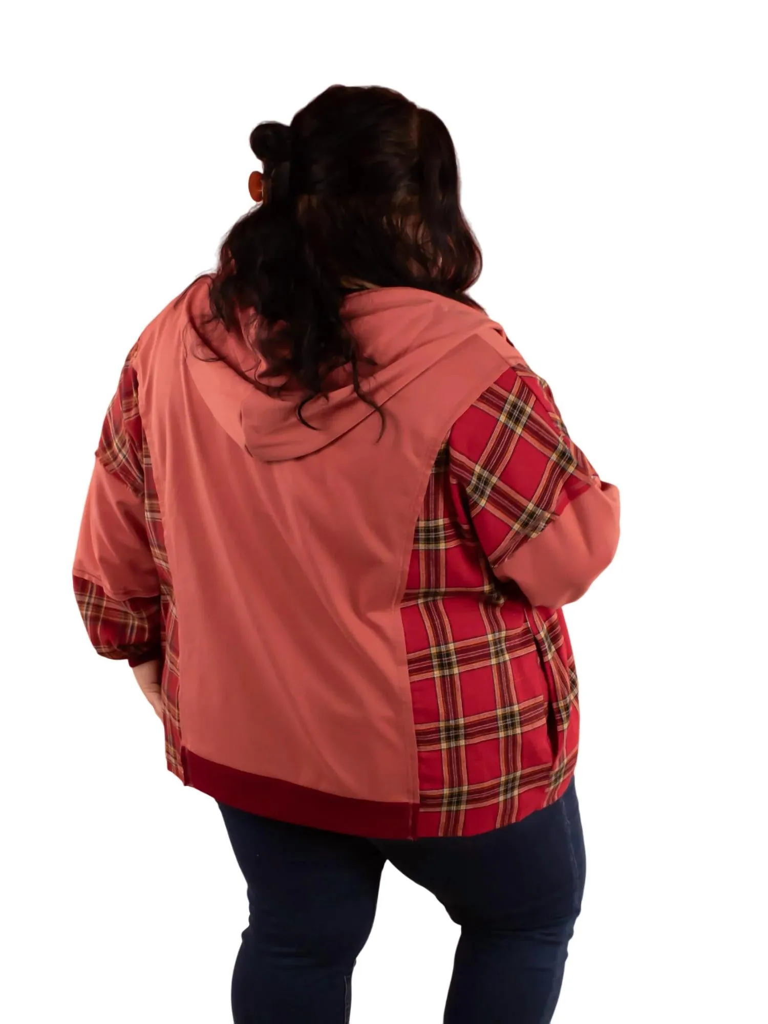 Plaid Zip-Up Hoodie Sweatshirt In Sienna