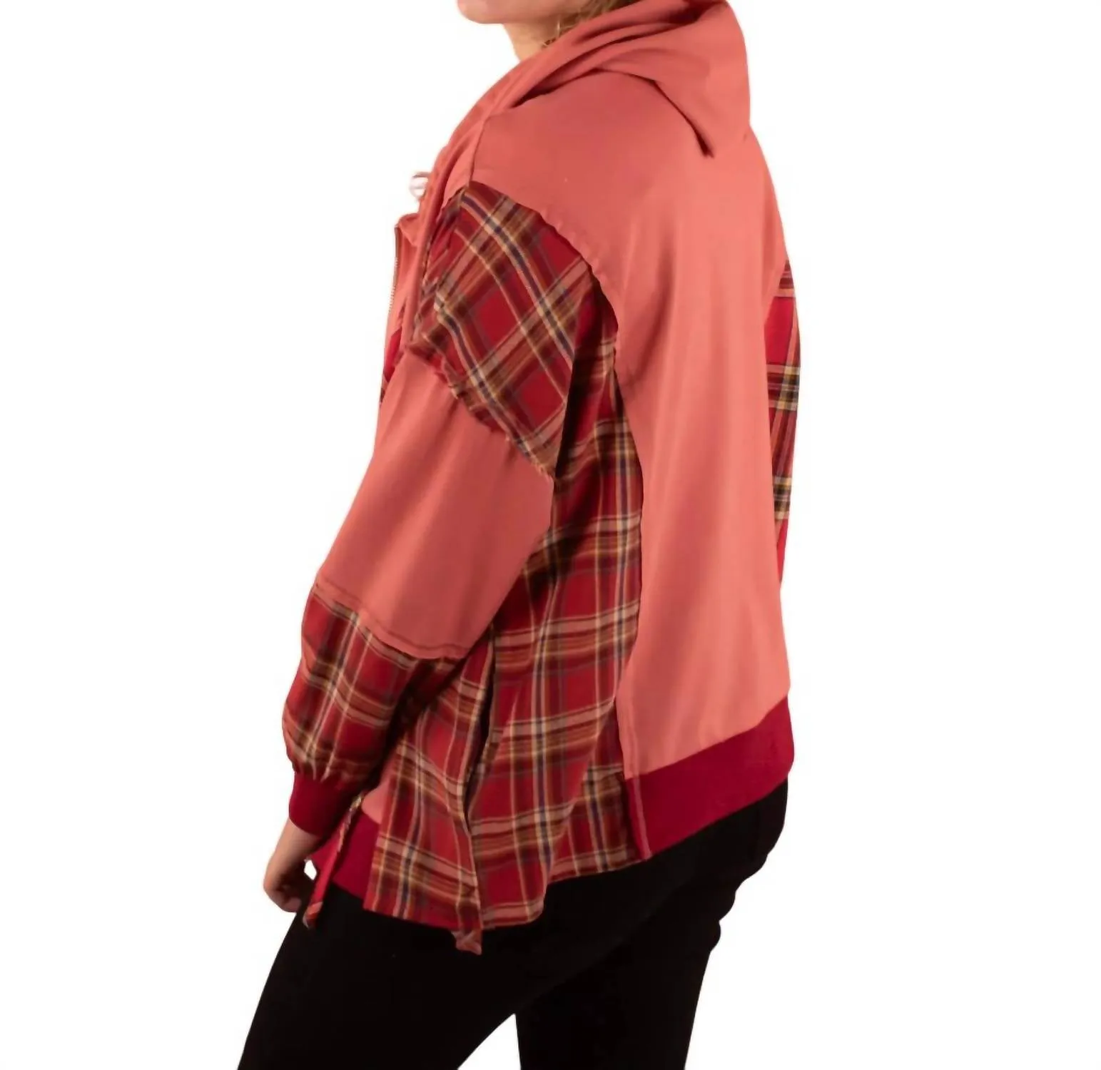 Plaid Zip-Up Hoodie Sweatshirt In Sienna