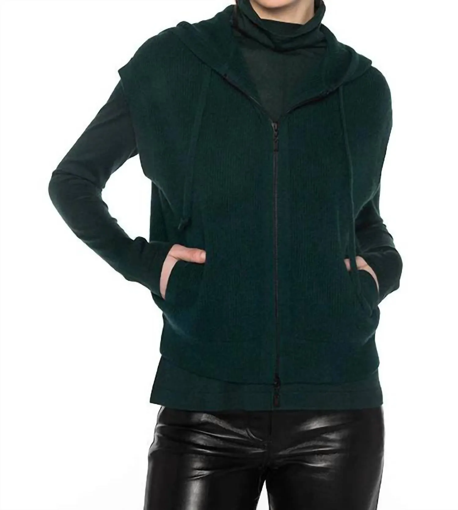 Rib Zip Hoodie In Cypress