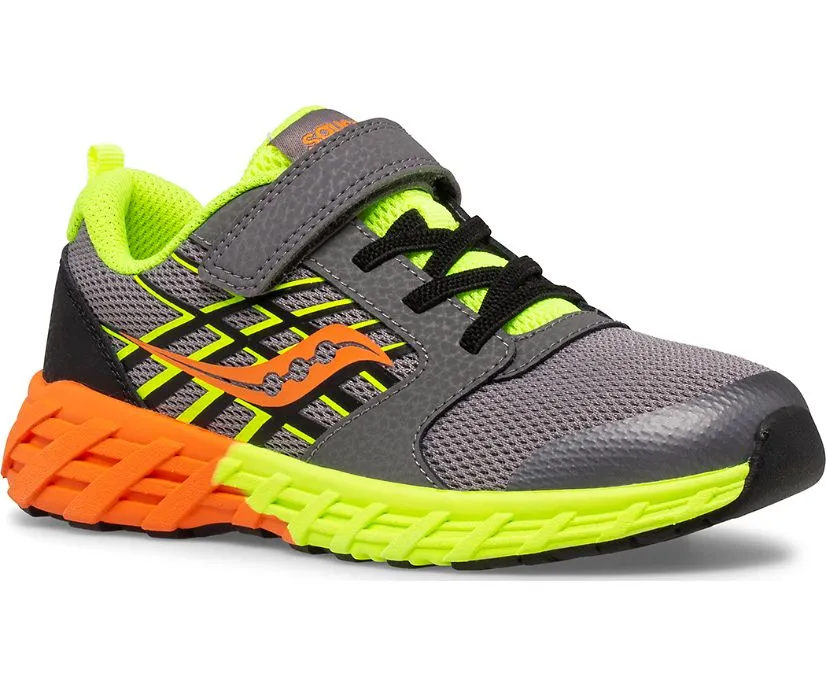 Saucony Shoes Wind A/C 2.0 Grey/Citron/Orange (Sizes 10.5c-4Y)