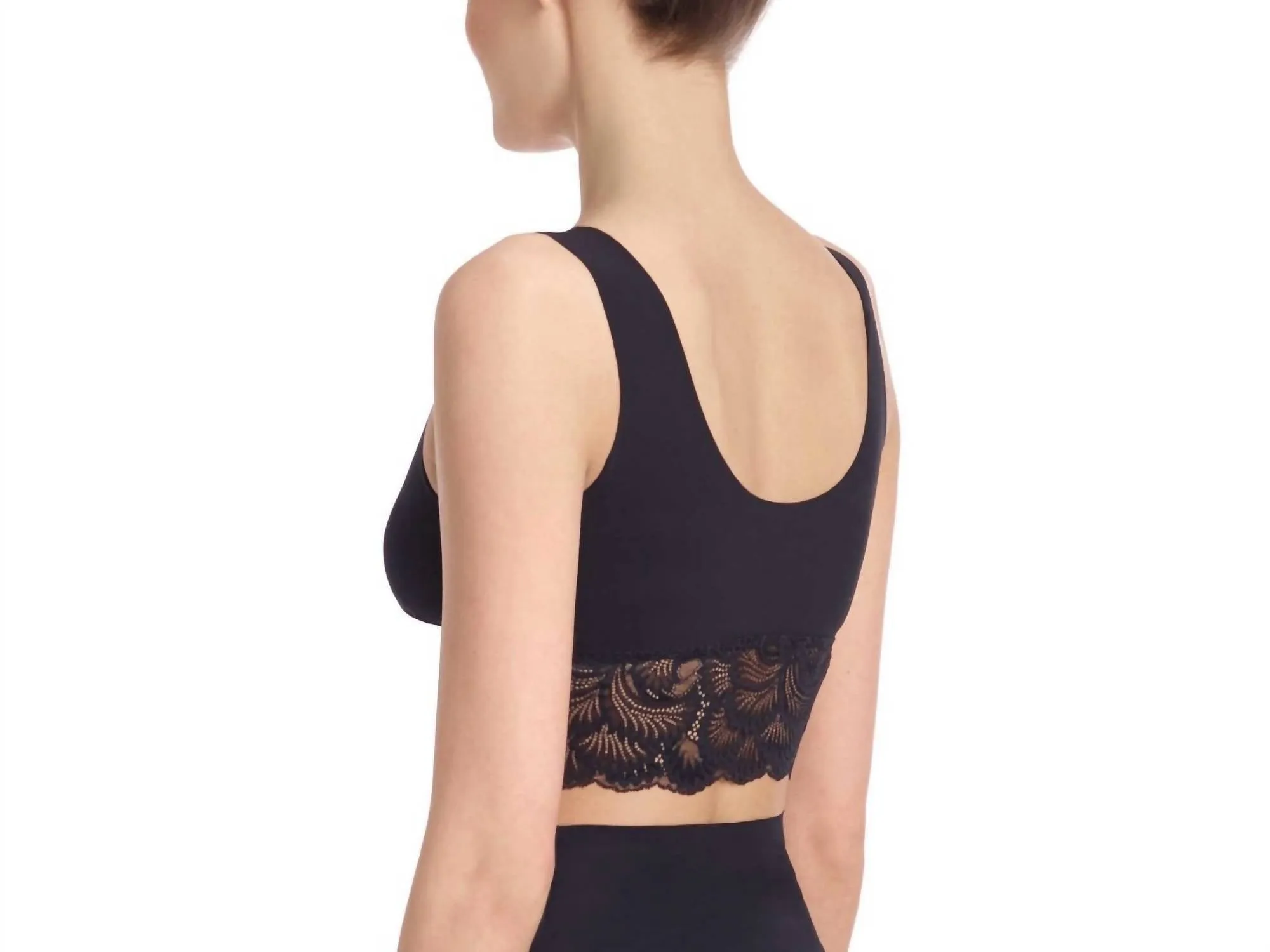 Sexy And Smooth Lace Trim Longline Bralette In Black