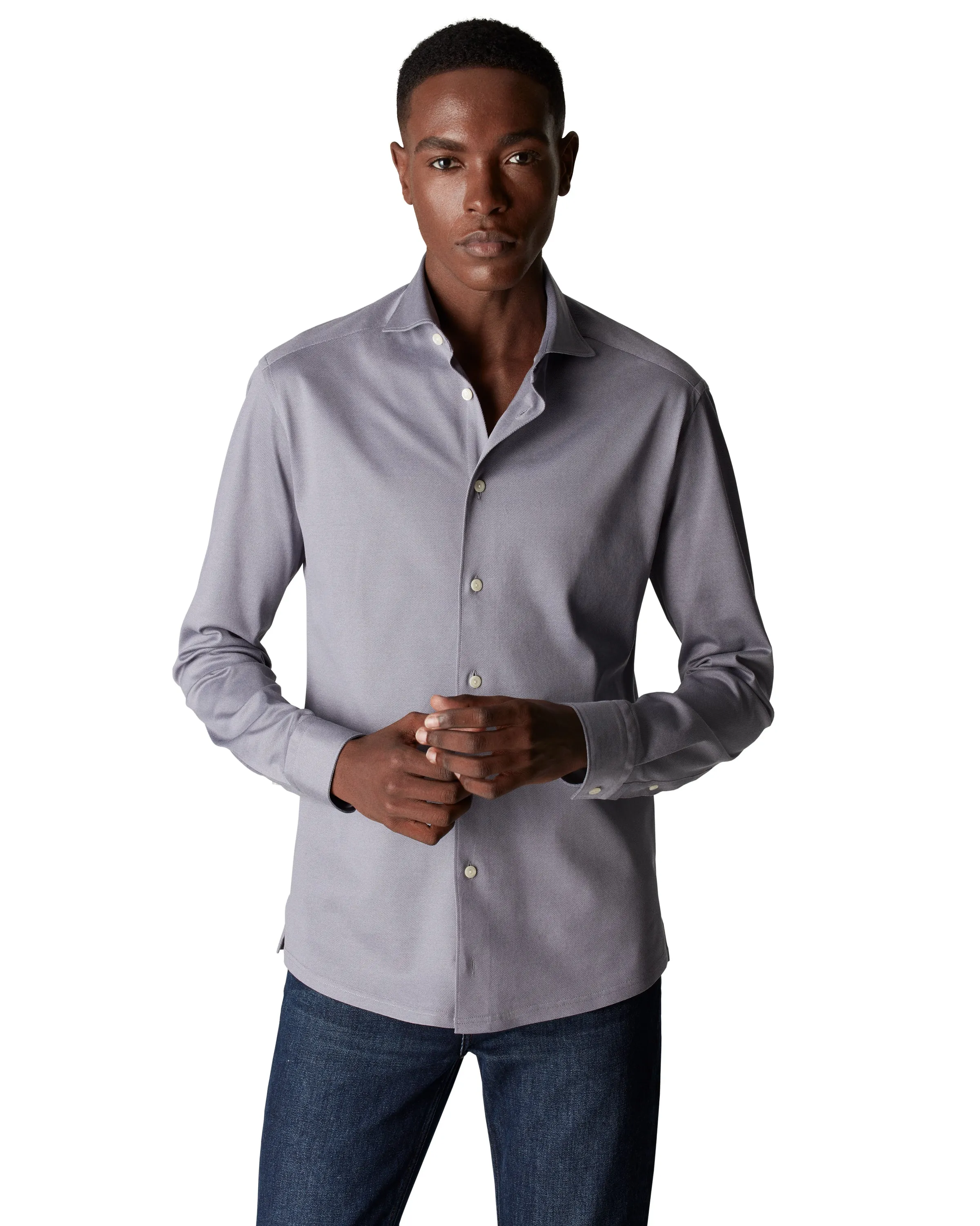 Slim Fit Jersey Piqu?? Shirt Grey