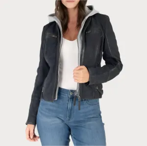 Soft Nubuck Leather Jacket In Indigo