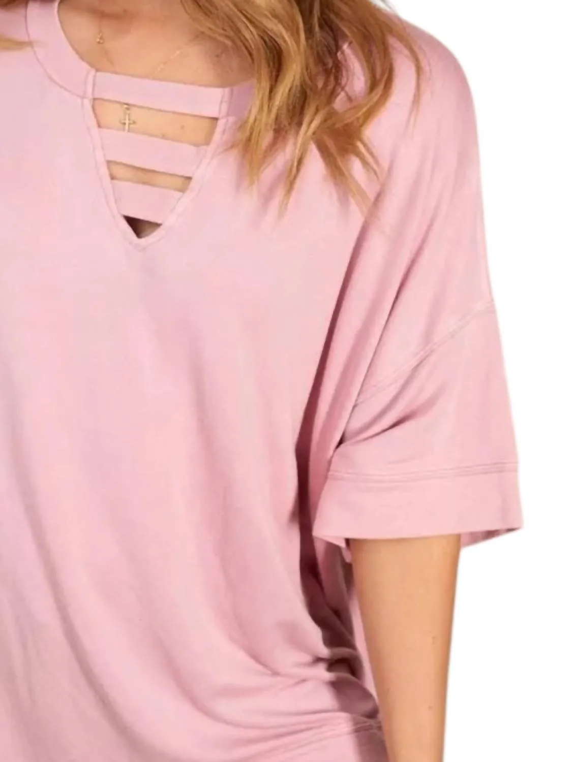Spliced Front Boxy Top In Blush