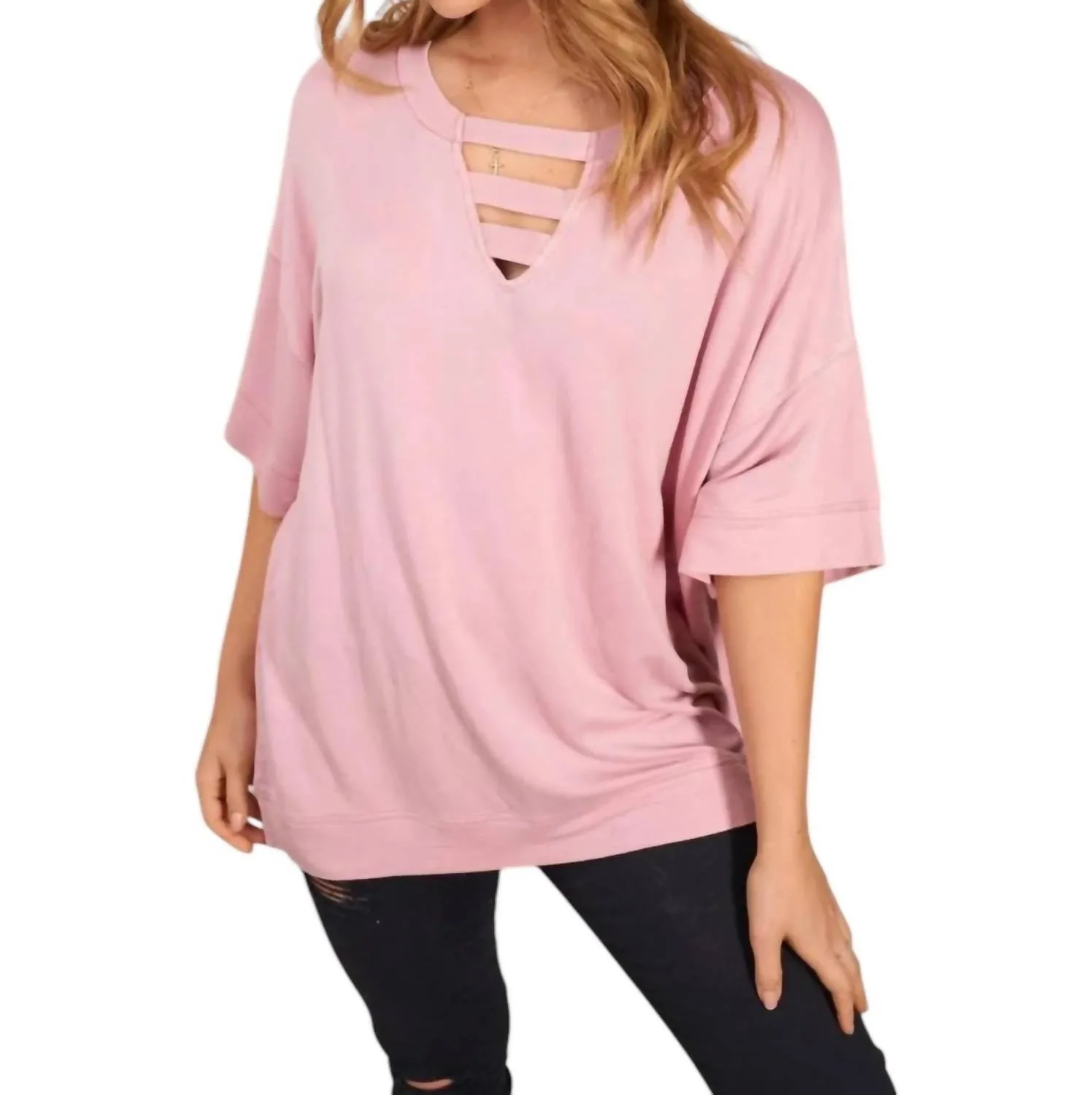 Spliced Front Boxy Top In Blush