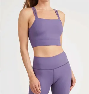 Strappy Square Neck Sports Bra In Loganberry Purple