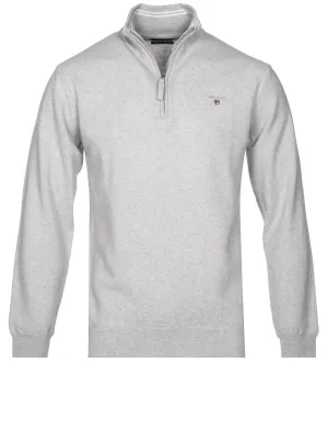 Super Fine Lambswool Half-Zip Sweater Light Grey Melange