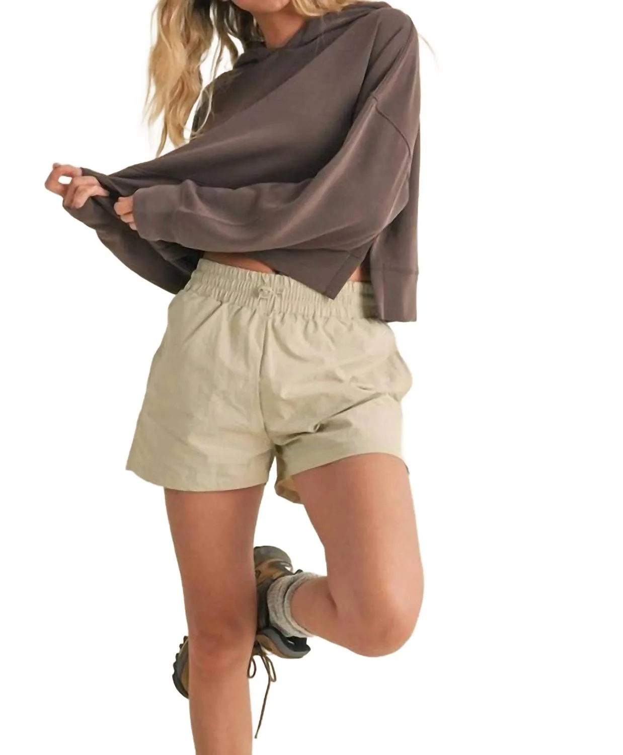 Super Soft Air Scuba Oversized Crop Hoodie In Chocolate