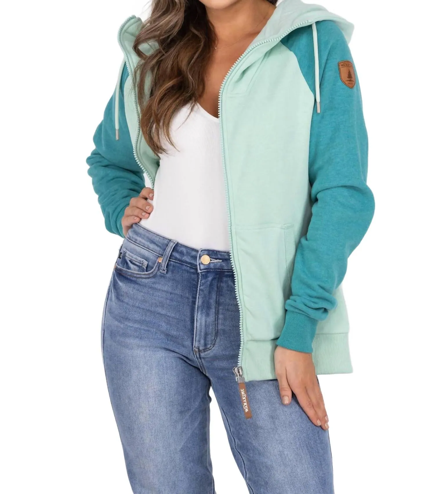 Tori Two Tone Zip Up Hoodie In Lake/lichen