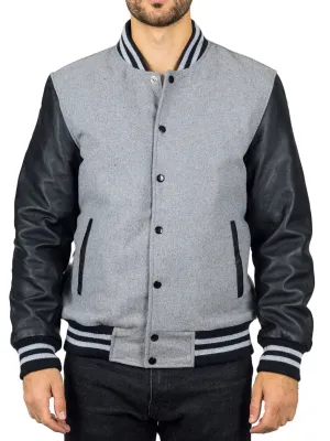 Varsity Bomber Jacket Wool Body Real Leather Sleeves College Baseball Coat