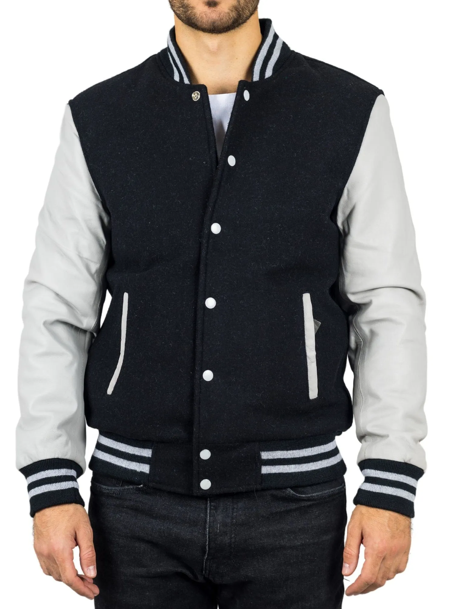Varsity Bomber Jacket Wool Body Real Leather Sleeves College Baseball Coat