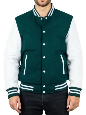 Varsity Bomber Jacket Wool Body Real Leather Sleeves College Baseball Coat