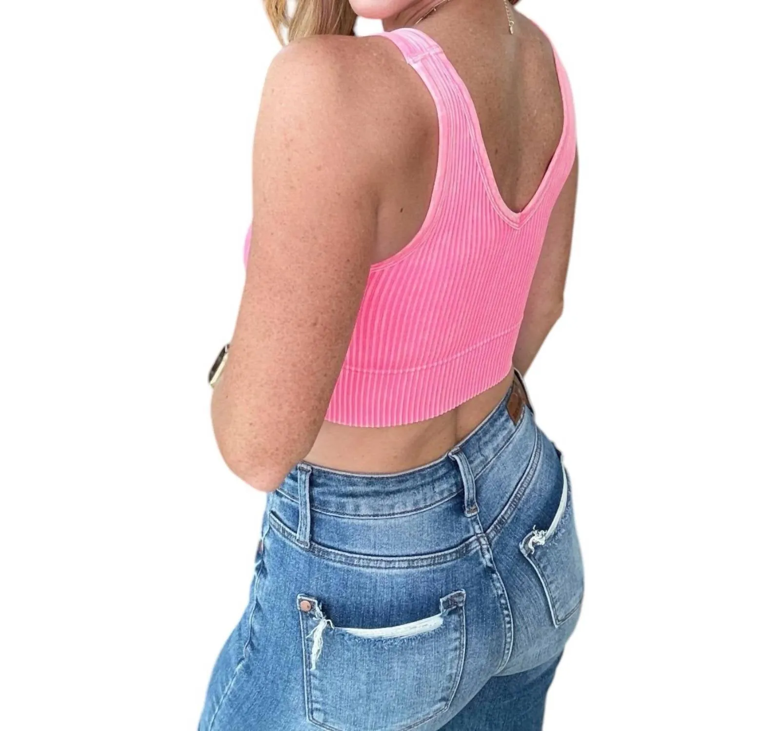 Vneck Reversible Ribbed Bralette In Hot Pink