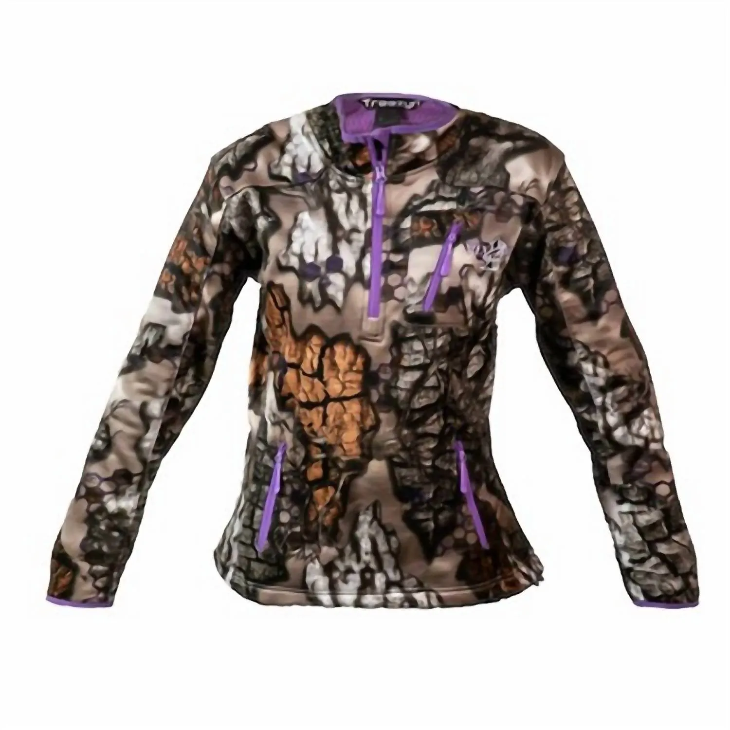 Women's 1/4 Zip Late Season Lined Pullover In Camo (With Purple Accent)