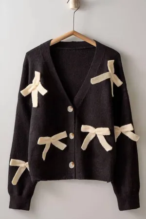Women's Bow Knit Cardigan In Black